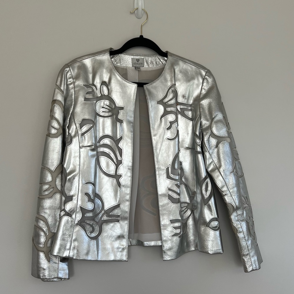 Chicos Silver Leather Jacket